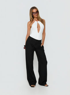 side view of model wearing Princess Polly Zalyra Cut Out Bodysuit White Sleeveless Bodysuit 