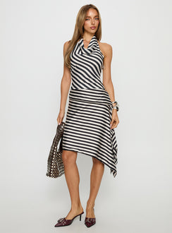  front view of model wearing Princess Polly Allure Midi Skirt Noir Stripe Midi Skirts Skirts 