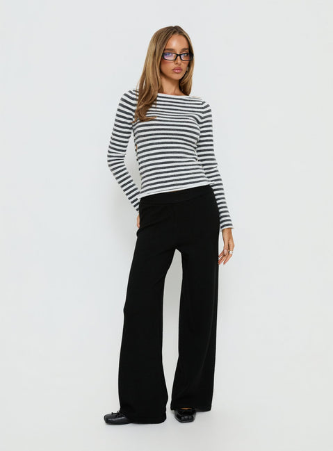 front view of model wearing Princess Polly Bekki Wide Leg Knit Pant Black High Rise Pants Pants 