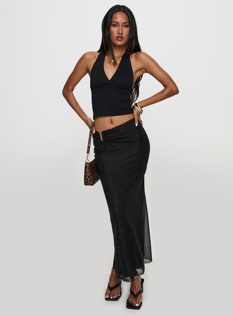   front view of model wearing Princess Polly Satine Maxi Skirt Black Maxi Skirts Skirts 
