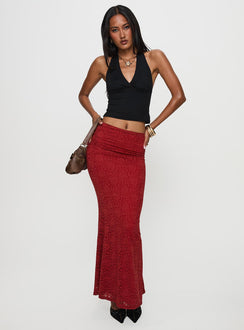   front view of model wearing Princess Polly Silene Maxi Skirt Red Skirts 