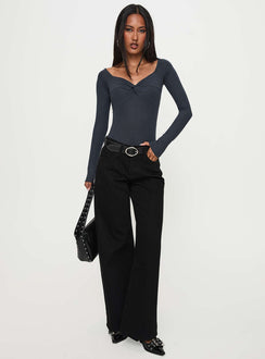 front view of model wearing Princess Polly Colemane Mid Rise Wide Leg Jeans Black High Rise Jeans Jeans 