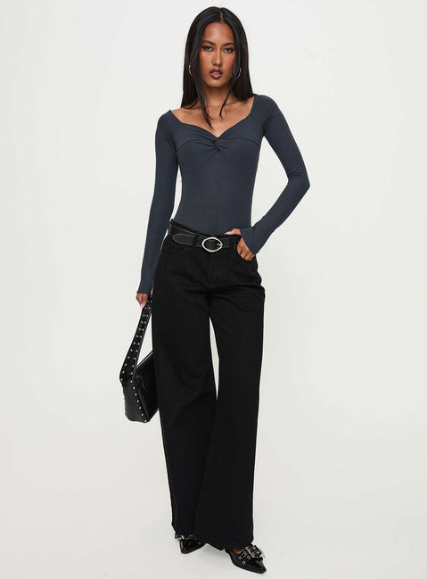 front view of model wearing Princess Polly Colemane Mid Rise Wide Leg Jeans Black High Rise Jeans Jeans 