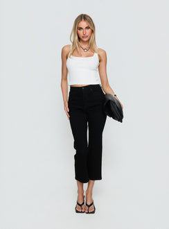 front view of model wearing Princess Polly Cindee High Rise Cropped Jeans Jet Black High Rise Jeans Jeans 