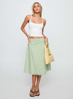   front view of model wearing Princess Polly Vettie Midi Skirt Green Multi Midi Skirts Skirts 