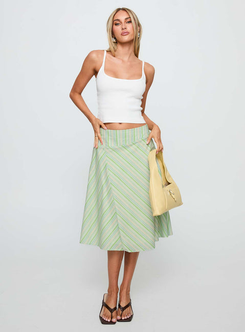   front view of model wearing Princess Polly Vettie Midi Skirt Green Multi Midi Skirts Skirts 