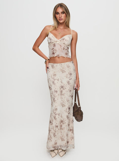   front view of model wearing Princess Polly Shepherd Maxi Skirt Floral Multi Maxi Skirts Skirts 