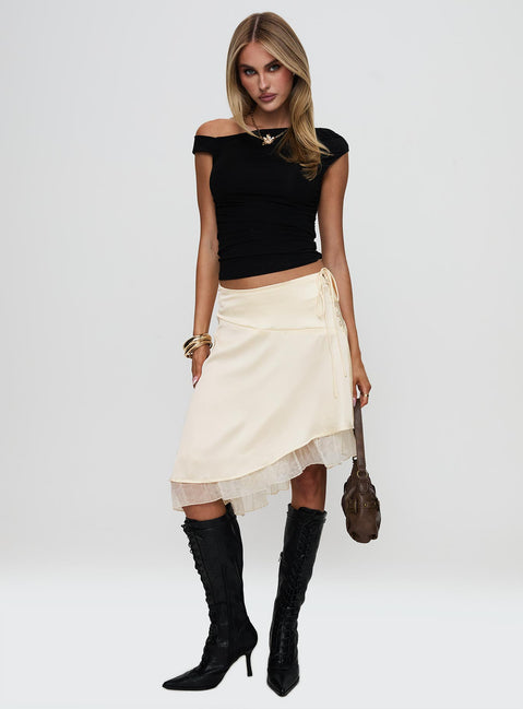   front view of model wearing Princess Polly Rosemead Satin Midi Skirt Cream Midi Skirts 