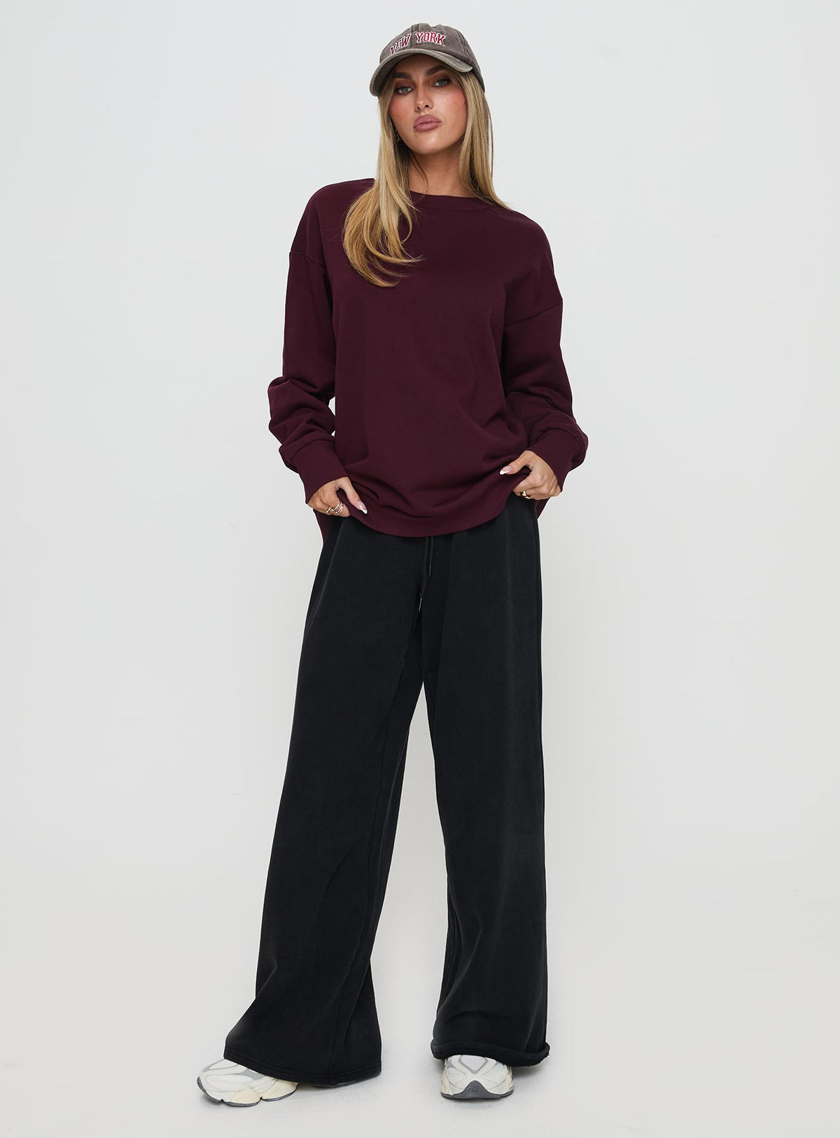 product Princess Polly All Day Crewneck Sweatshirt Wine Longline Jumpers Jumpers 