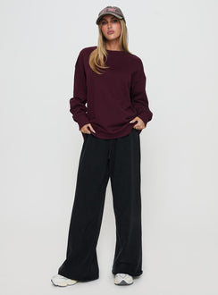 product Princess Polly All Day Crewneck Sweatshirt Wine Longline Jumpers Jumpers 