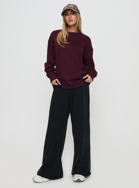 product Princess Polly All Day Crewneck Sweatshirt Wine Longline Jumpers Jumpers 