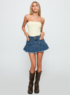front view of model wearing Princess Polly Majorette Strapless Bodysuit Cream Sleeveless Bodysuit 