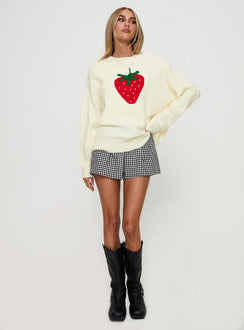 front view of model wearing Princess Polly Living Is Easy Knit Sweater White Longline Jumpers Jumpers 