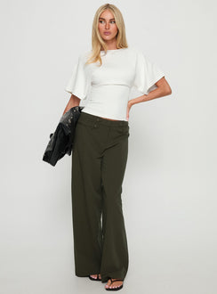 front view of model wearing Princess Polly Jette Tailored Buckle Pant Green Pinstripe High Rise Pants Pants 
