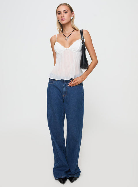 back view of model wearing Princess Polly Zami Pleat Top White Sleeveless Sweetheart 