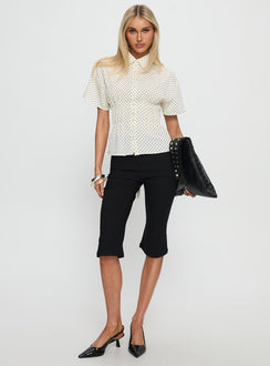 Dannica Cinched Short Sleeve Shirt Cream Polka