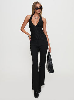 side view of model wearing Princess Polly Reide Pants Black Pinstripe High Rise Pants Pants 