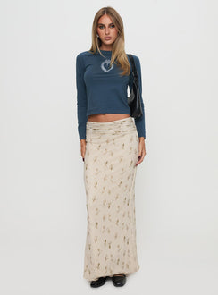   side view of model wearing Princess Polly Aliceyn Ruched Maxi Skirt Multi Floral Maxi Skirts Skirts 