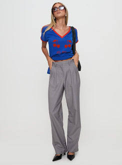 front view of model wearing Princess Polly Expertise Low Rise Pleat Pant Grey High Rise Pants Pants 
