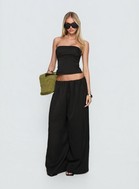 front view of model wearing Princess Polly Odara Wide Leg Pants Black Low Rise Pants Pants 