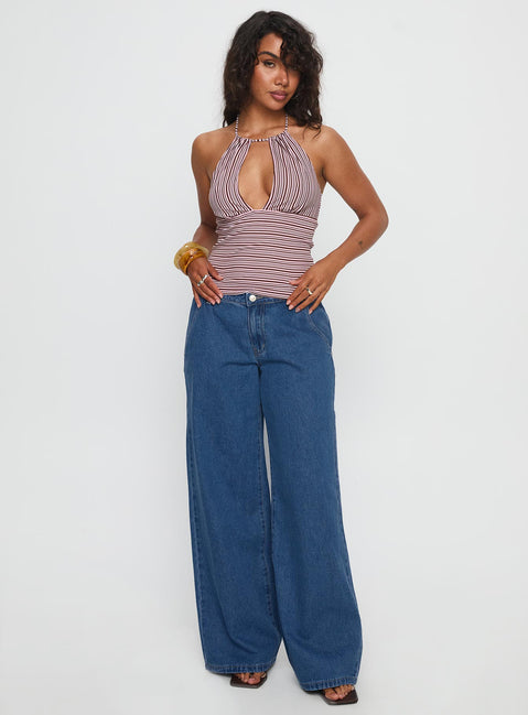 front view of model wearing Princess Polly Polaris Mid Rise Straight Leg Jeans Mid Blue Mid Rise Jeans Jeans 