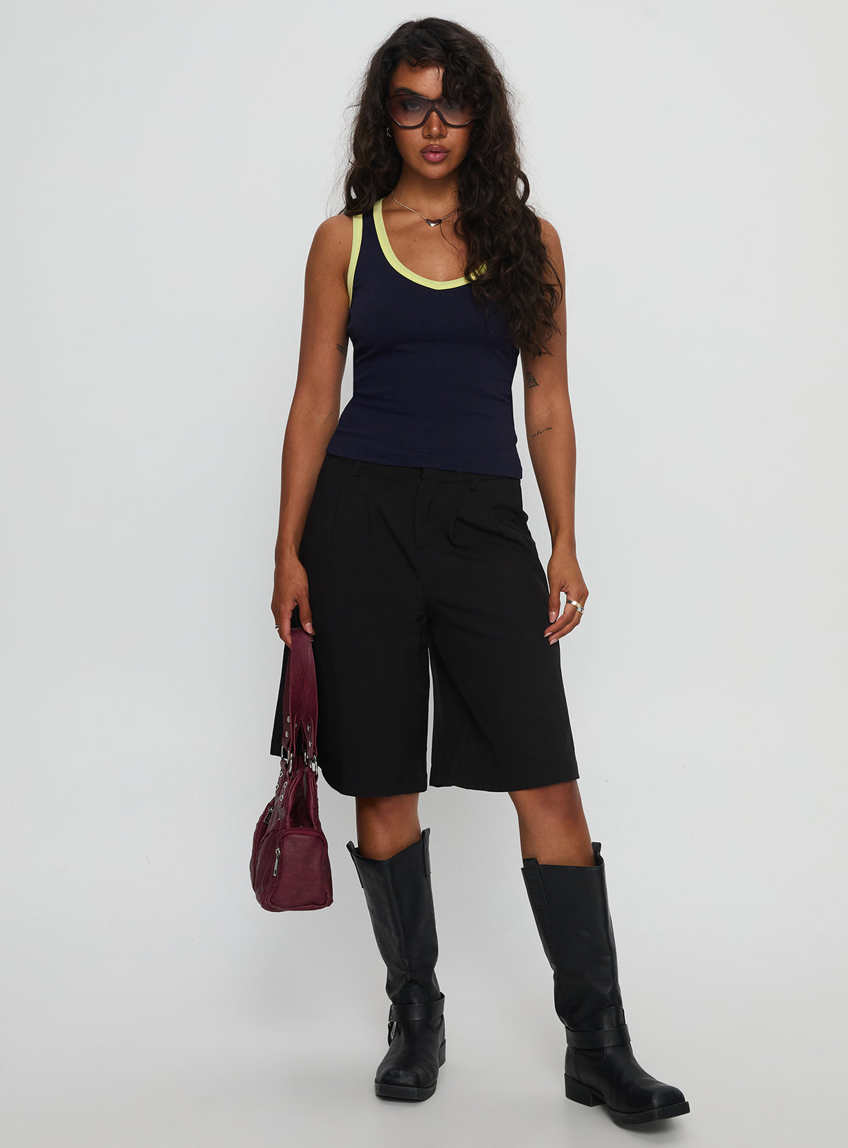Elionne V Neck Contrast Top Navy / Yellow