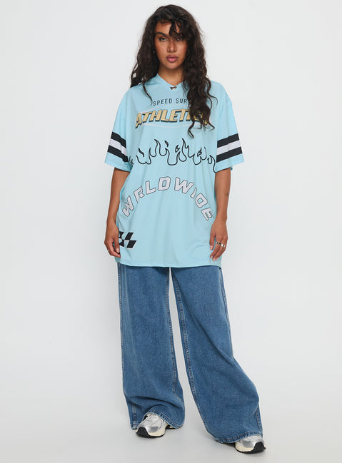 Moto Speedster Oversized Graphic Top Blue