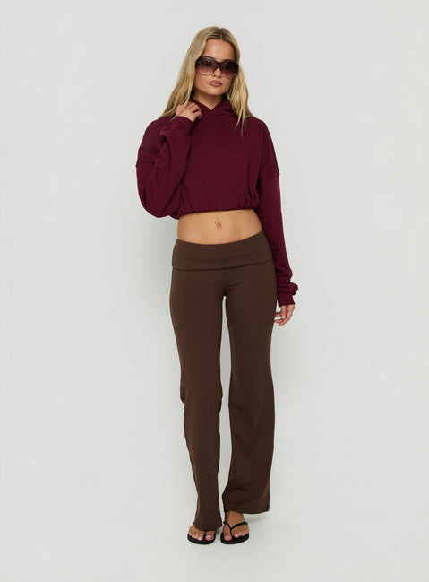 Shop the Mayse Bubble Hem Cropped Hoodie Cherry womens-jumpers in short length front view of model wearing Princess Polly