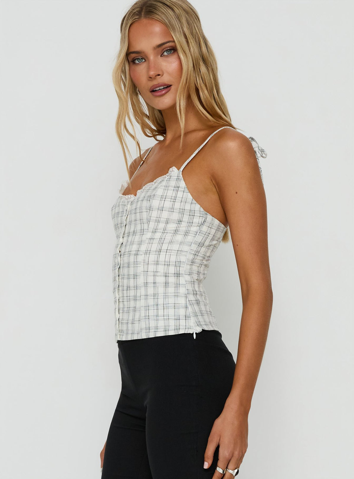 Dalanie Tie Strap Top White / Black Check