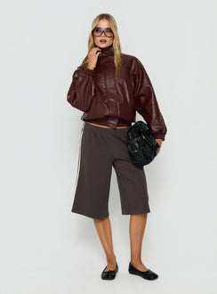Dialtone Funnel Neck Faux Leather Jacket Burgundy