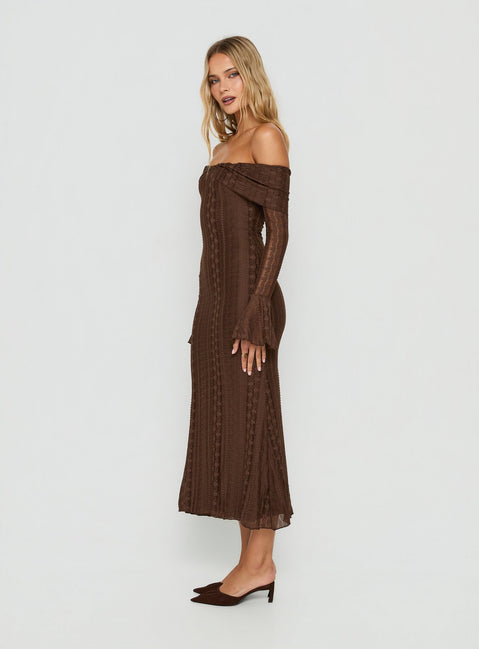 Perdita Long Sleeve Lace Maxi Dress Dark Brown