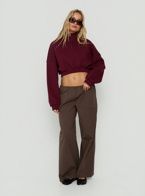 Crafted to highlight the Astridd 3/4 Zip Cropped Jumper Cherry womens-jumpers with short length side view of model wearing Princess Polly