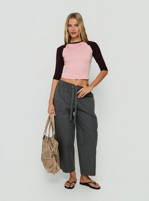 Featuring Fever Cargo Pant Charcoal womens-regular-pants with high-rise front view of model wearing Princess Polly