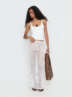   side view of model wearing Princess Polly Wisteriah Sheer Maxi Skirt White Maxi Skirts Skirts 