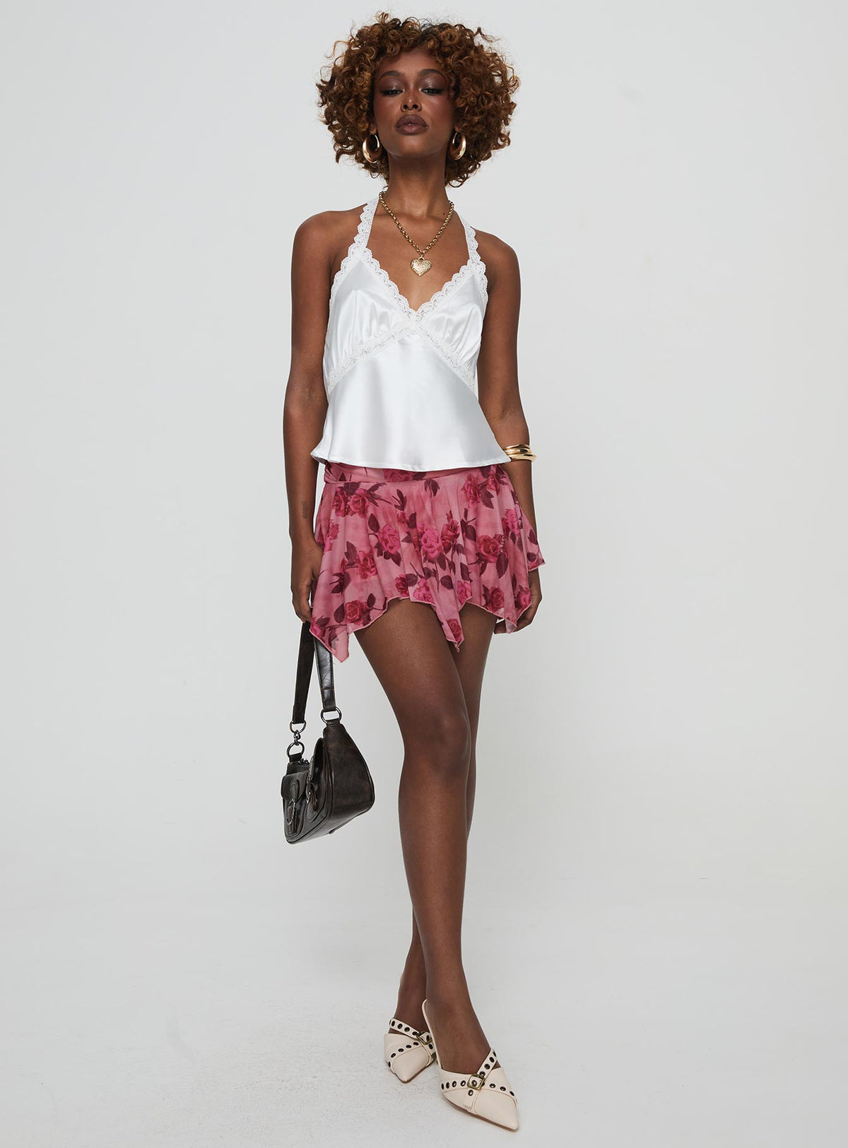  front view of model wearing Princess Polly Perezie Mini Skirt Pink Mini Skirts Skirts 