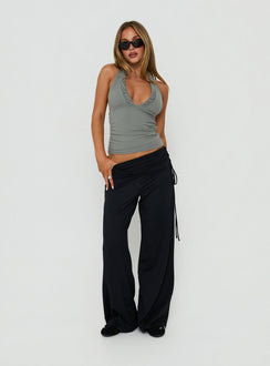 Featuring the Daily Define Ruched Tie Side Pants Black Petite in womens regular pants with high-rise on-body view of model wearing