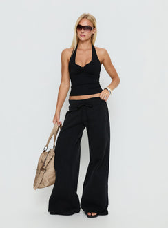 front view of model wearing Princess Polly Dodie Wide Leg Pants Washed Black Mid Rise Pants Pants 