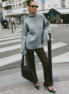 front view of model wearing Princess Polly Lachlynn Oversized Knit Sweater Charcoal Marle Jumpers 