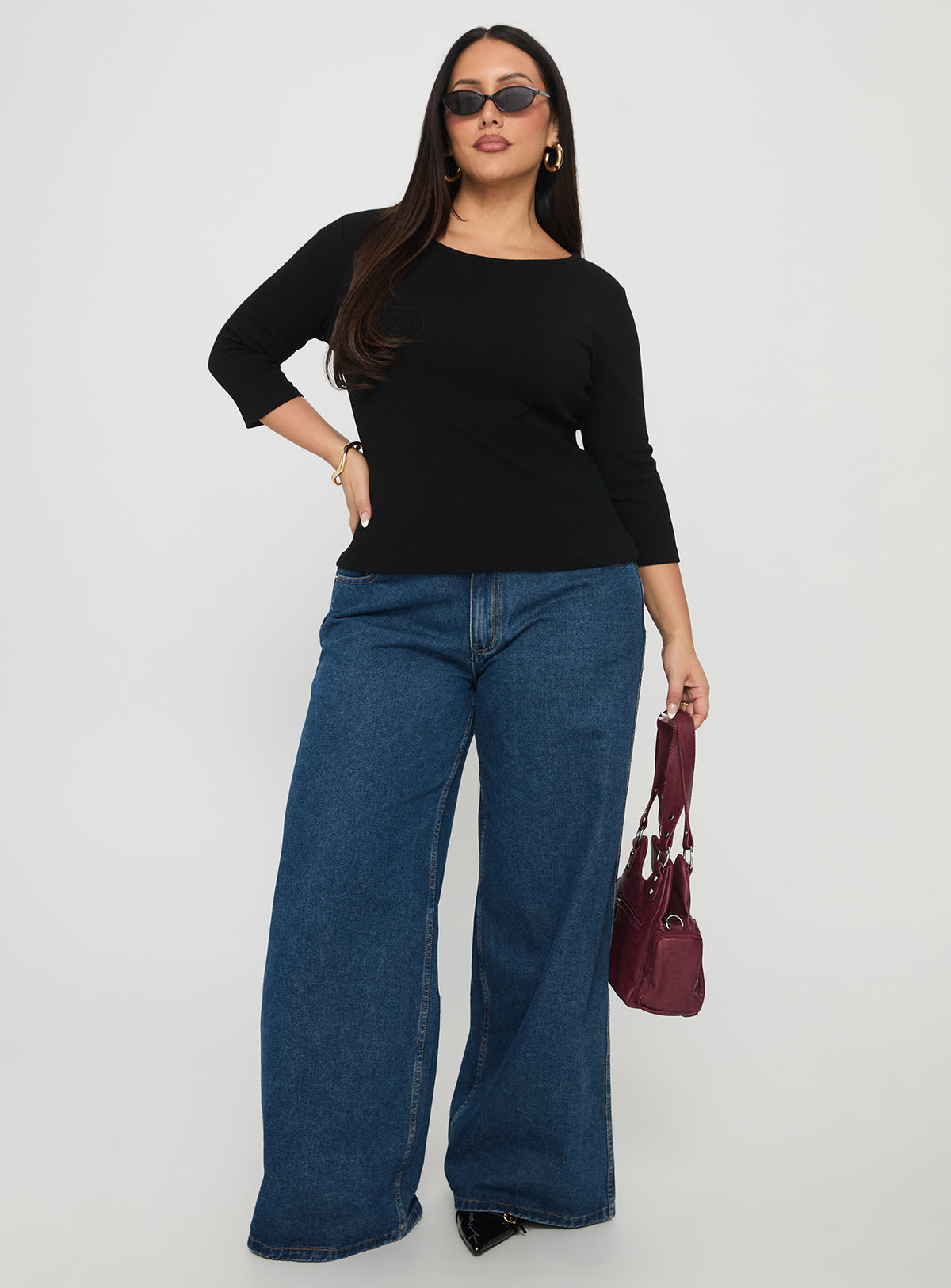 Elaia 3/4 Sleeve Top Black Curve