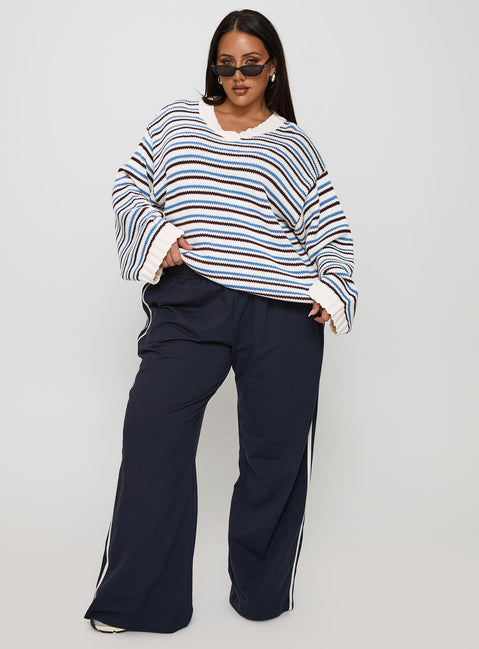 front view of model wearing Princess Polly Karolyn Sweater Blue Stripe Curve Jumpers 