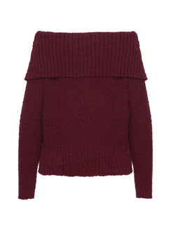 product Princess Polly Parkley Boucle Off The Shoulder Sweater Burgundy Long 