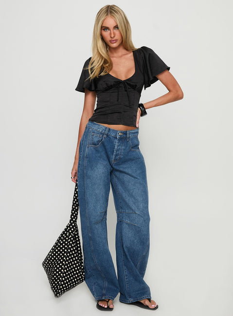 Sun Will Rise Tie Detail Top Black