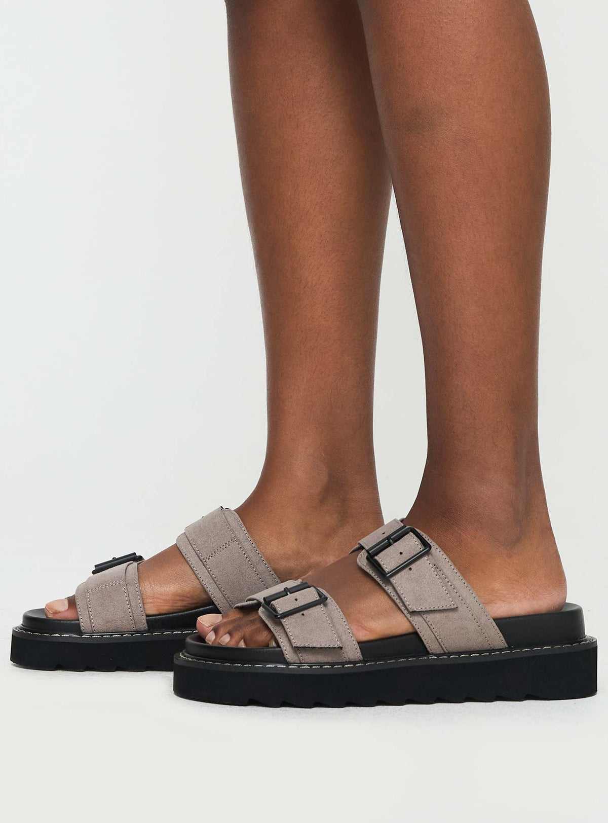 Sandals, double adjustable upper straps Chunky treaded sole, padded footbed