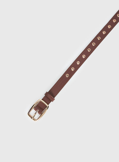 Rileigh Eyelet Faux Leather Belt Brown / Gold