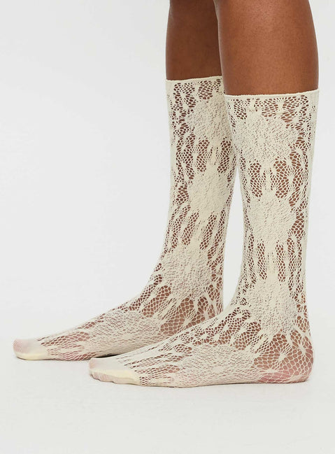 Sandra Dee Knee High Sheer Socks Cream