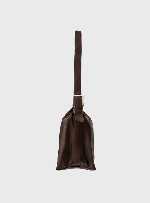 Brown Faux leather shoulder bag Adjustable shoulder strap, gold-toned hardware, zip fastening