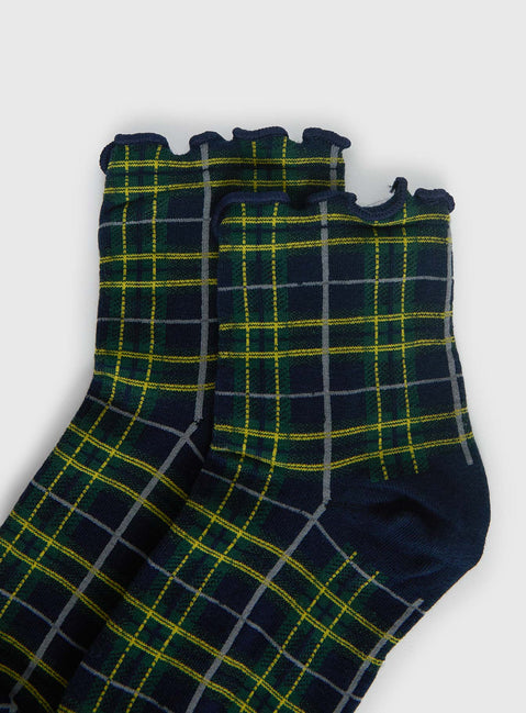 Zaylenna Frill Socks Navy Check