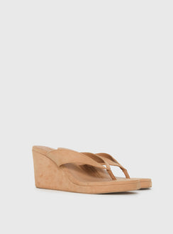 Kamiko Wedged Heels Tan Faux Suede