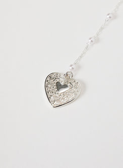 Necklace Silver toned, heart pendant