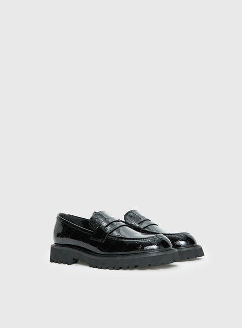 Face The Wind Faux Leather Loafers Black
